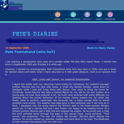 Pete Townshend autobiography posting