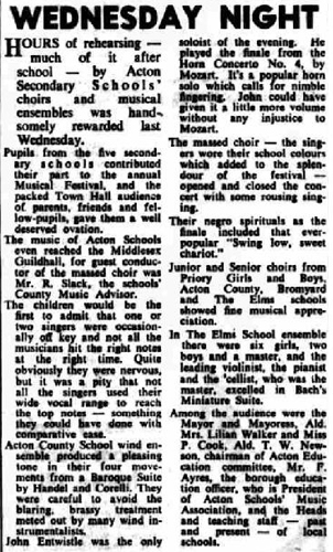 John Entwistle mention in Acton Gazette