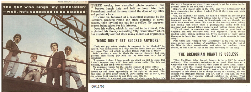 Pete Townshend Record Mirror Nov 1965
