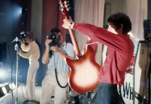 Roger Daltrey Cameraman Pete Townshend onstage Felixstowe