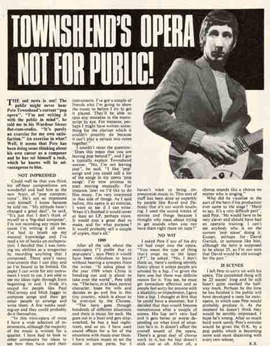Townshend's Opera Not For Public!