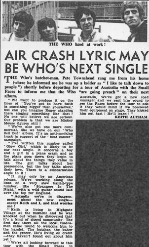 Air crash lyric may by Who's next single