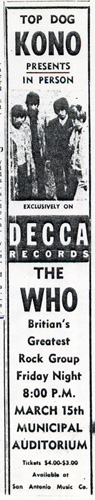 Ad for The Who in San Antonio 1968