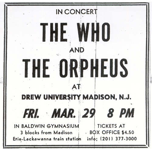 Ad for The Who at Drew U 1968