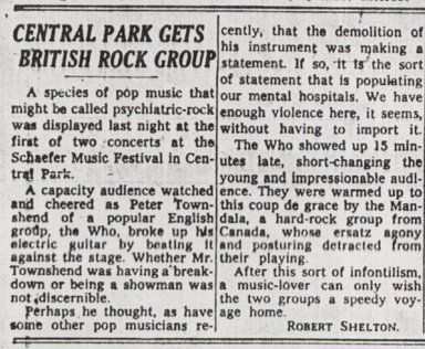 NY Times review of Who show 1968