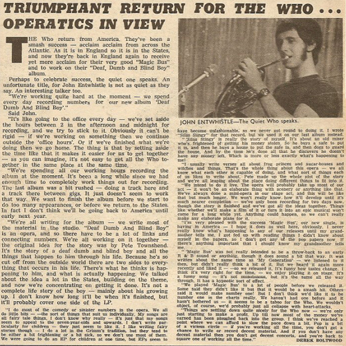 John Entwistle in Record Mirror Oct. 1968