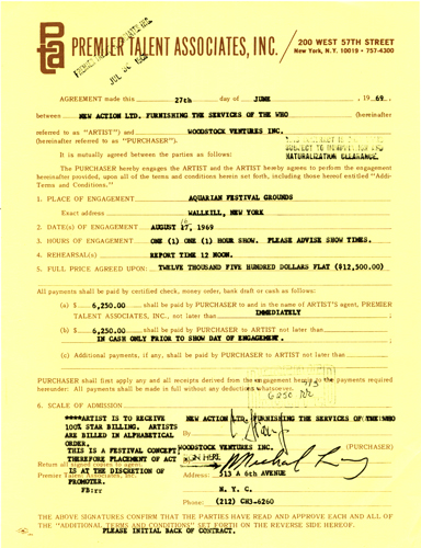The Who's Woodstock contract
