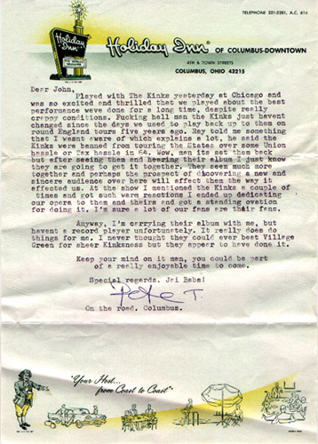 1969 Pete Townshend letter about The Kinks