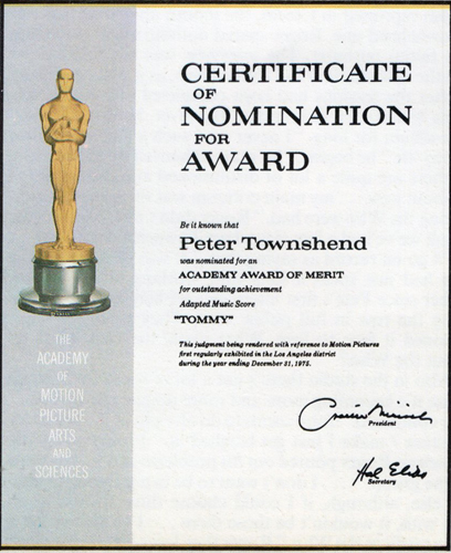 Pete Townshend Academy Award Nomination