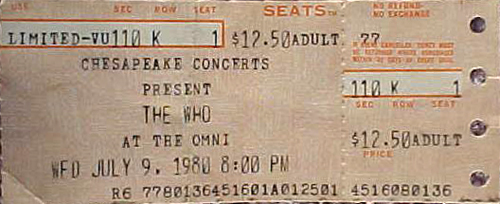 The Who 1980 Atlanta ticket