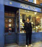 Pete Townshend in front of Magic Bus Bookshop