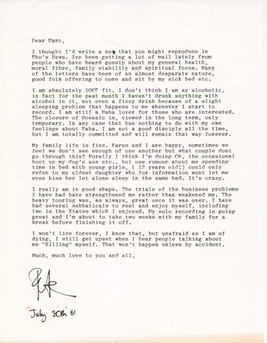 Pete Townshend 1981 letter