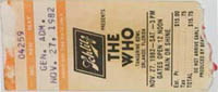 The Who ticket Nov 27 1982