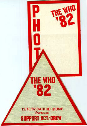 The Who Syracuse 1982 backstage pass