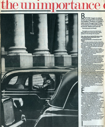 Pete Townshend article in New Musical Express Mar. 1983