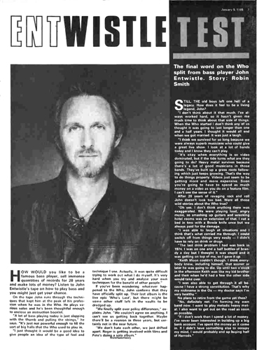 John Entiwstle Record Mirror 5 Jan 1985