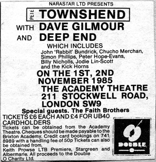 Pete Townshend Brixton 1985 ad