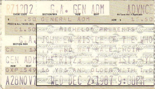 John Entwistle ticket 12-02-87