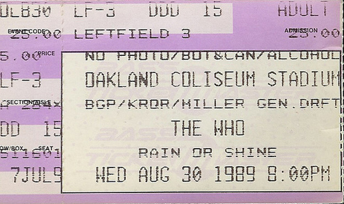 The Who ticket Aug. 30, 1989