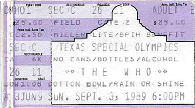 Who ticket Sep 3, 1989