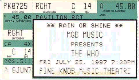 The Who Ticket July 25, 1997